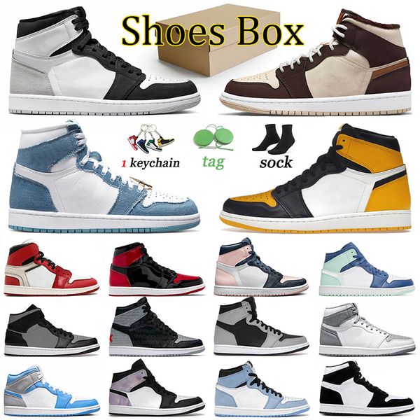 

high og 1 1s designer shoes jumpman offs white sports stage haze yellow toe cream dark chocolate trainers men women zen master denim patent, Black;white
