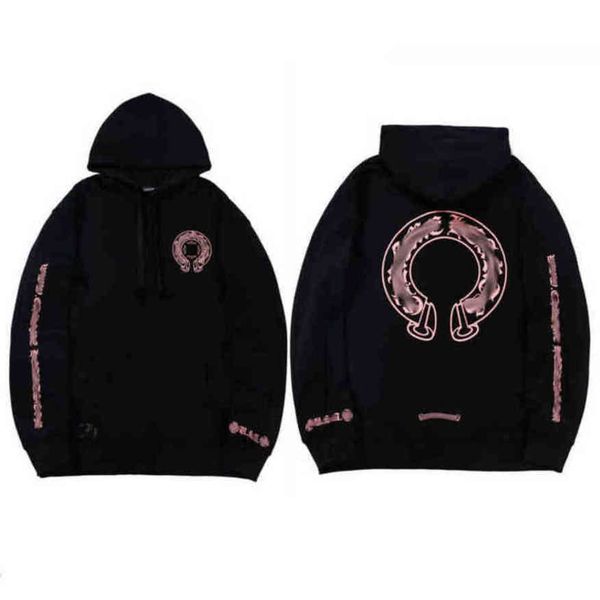 

classic luxury men's sweatshirts ch brand fashion hoodies men woman designer horseshoe cross pullover hooded zipper sweater loose jacke, Black