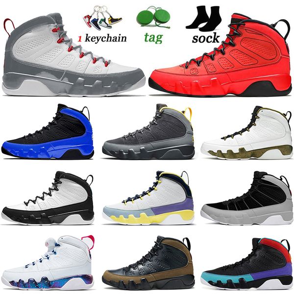 

9s jumpman 9 mens basketball shoes 2022 fire red olive particle grey chile red change the world university gold olive racer blue trainers bi