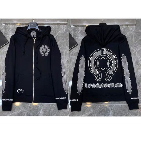 

luxury men's fashion sweatshirts classic ch zipper hoodies women men loose pullover hooded designer horseshoe sanskrit hoodie sweater j, Black