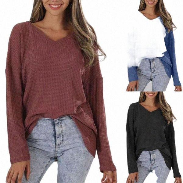

women's blouses & shirts women's blouses & shirts fashion waffle knitted blouse winter autumn loose v-neck female women long slee, White