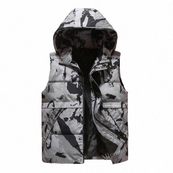 

men's vests men's vests winter vest men plus size 4xl hooded waistcoat thicken sleeveless jacket warm windproof parka casual coat, Black;white