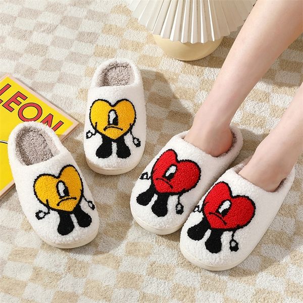 

slippers autumn winter fulffy fur plush fleece flat love heart sweet indoor cotton for couple shoes 220901, Black