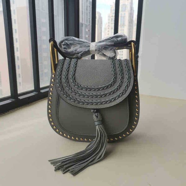 

women brand fashion genuine leather tassel shoulder bag luxury rivet small purse ladies designer crossbody saddle new 2023