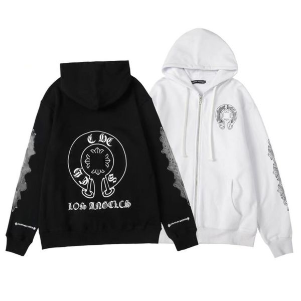 

men's luxury fashion sweatshirts classic ch hoodie loose zipper jacket pullover hooded designer horseshoe sanskrit coat women sweatshi, Black