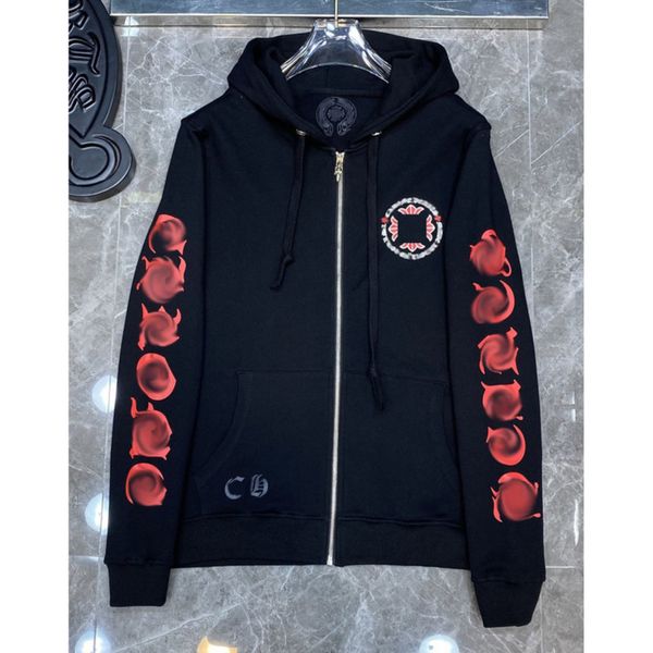

men's fashion luxury sweatshirts classic ch brand hoodie loose zipper jacket pullover hooded designer horseshoe sanskrit coat women sw, Black