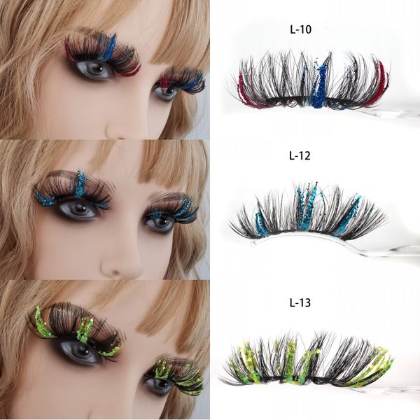 

halloween party glitter false eyelashes fluffy wispy colored fake mink eyelash carnival christmas cosplay lashes