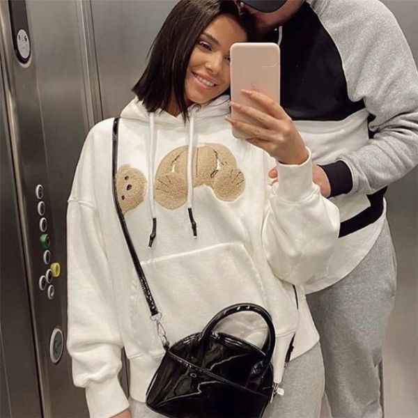 

hoodie sweatshirts woman clothe angels angel broken bear palm letter print men women teddy long sleeve loose lovers wear autumn winter pink, Black