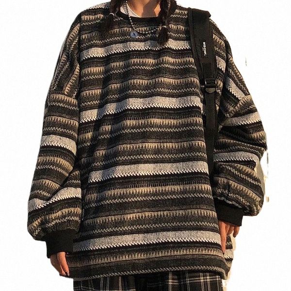 

men's sweaters men's sweaters casual wild personality stripe sweater men vintage thick coarse wool korean loose o-neck pullover co, White;black