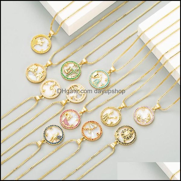 

pendant necklaces s2204 fashion jewelry 12 zodiac signs pendant necklace colorf zircon shell women choker necklaces drop delivery 202 dhgvy, Silver
