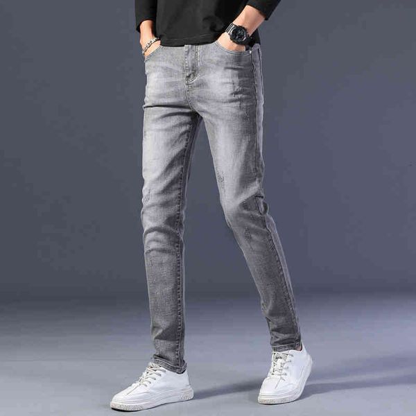 

men's jeans jeans young men's korean version elastic slim fit small feet high-end brand long pants xr3w, Blue