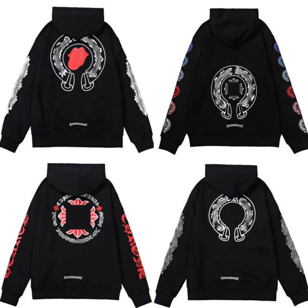 

luxury fashion men's sweatshirts classic ch zipper hoodies women men loose pullover hooded designer horseshoe sanskrit hoodie sweater j, Black