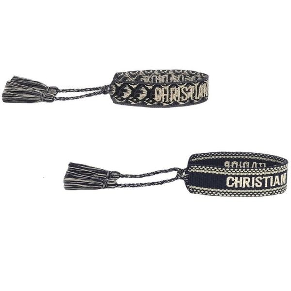 

fashion classic brand bracelets chains jewelry bangles handmade embroidered link woven tassel adjustable women men lover gift chain bangle t, Black