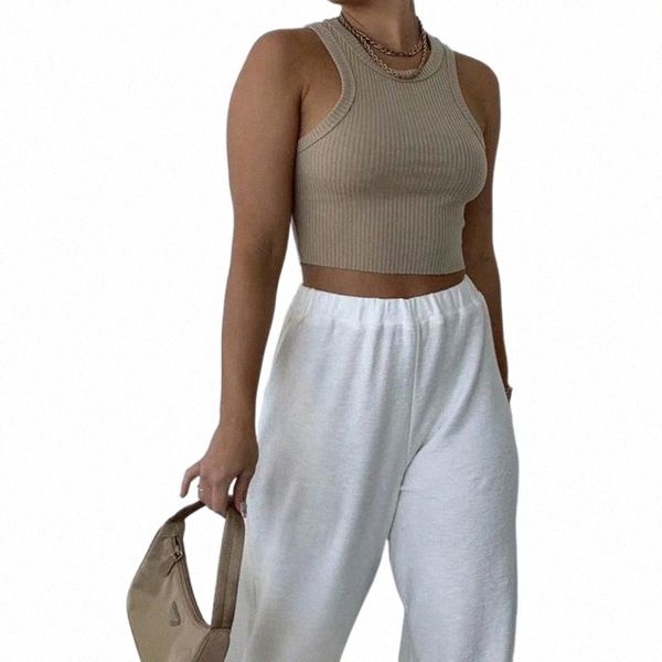 

women's tanks & camis women's tanks & camis women cotton knitted ribbed o neck sleeveless casual fitness vest t shirt summer slim, White