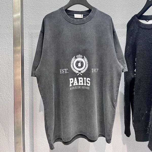 

2022ss vintage t shirt men women t-shirt tee washed balencaigaity oversized motor paris 1917 bb, White;black