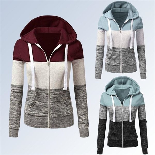 

womens jackets women colorblock hoodies autumn winter casual slim drawstring zip up sweatshirt long sleeve pullovers female hoodie jacket 2, Black;brown