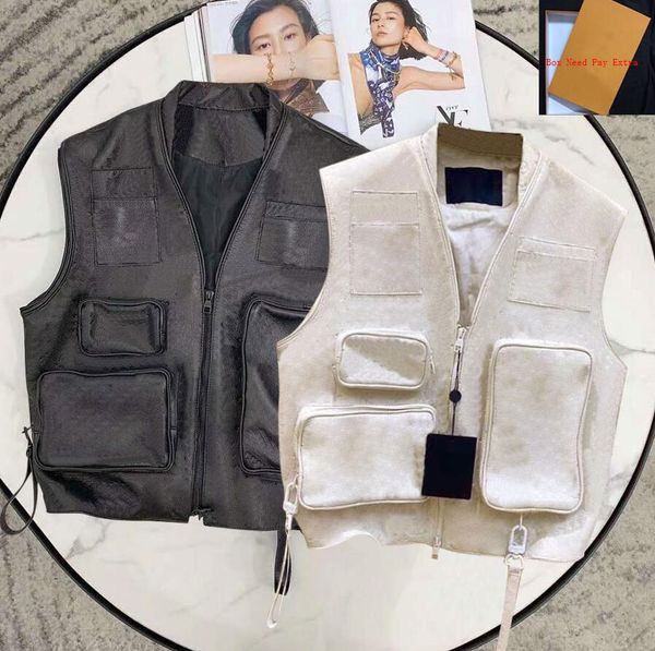 

mens luxury vest fashion letters print leather vest mens women sleeveless jackets coats white black high quality, Black;white