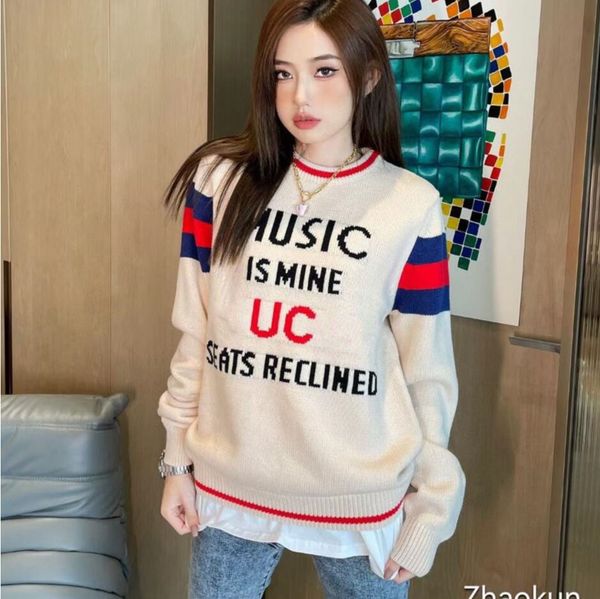 

autumn/winter knitted cashmere sweater sss high-end fashion women's letters temperament youth casual round neck pullover, White;black