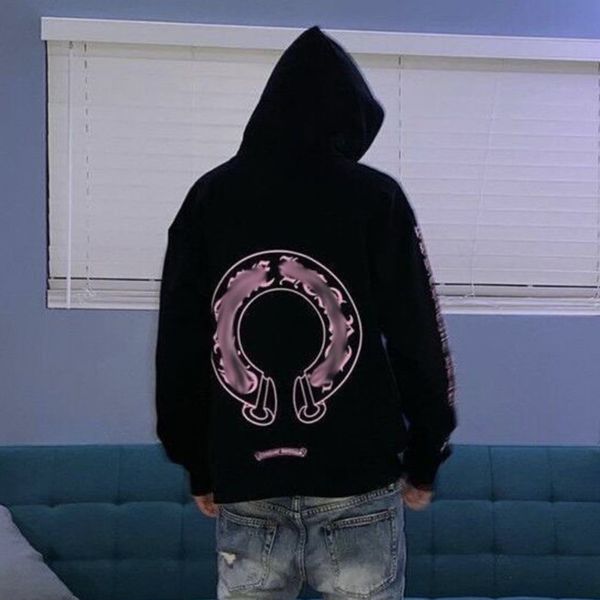

classic luxury men's sweatshirts ch designer hoodie fashion men women horseshoe sanskrit loose zipper jacket pullover hooded coat swea, Black