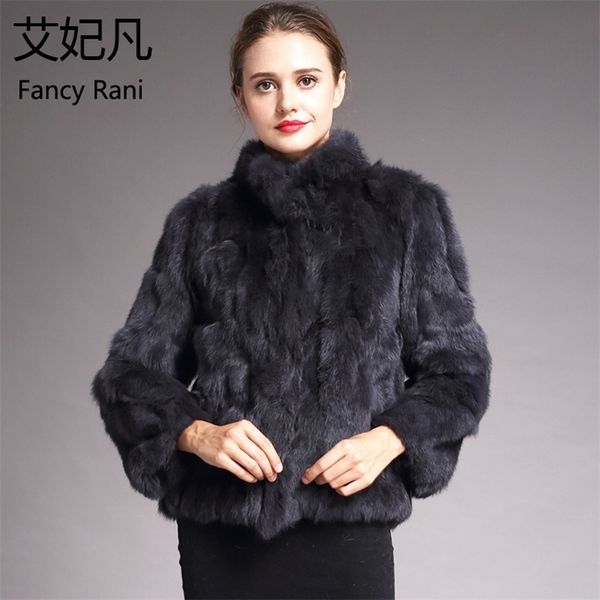

women's fur faux natural rabbit coat for women winter jackets stand collar fashion real female on offer with 220901, Black