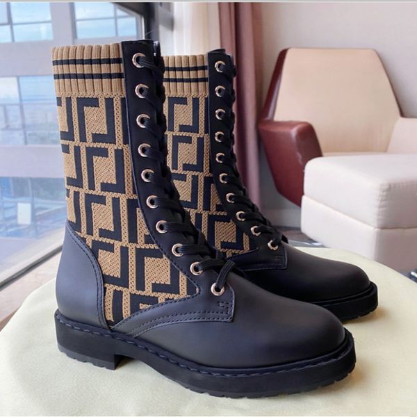 

2022 boots classicwomen martin british wind pu genuine leatherknitted ladies flat ankle winter boots toe fashionable lace, Black