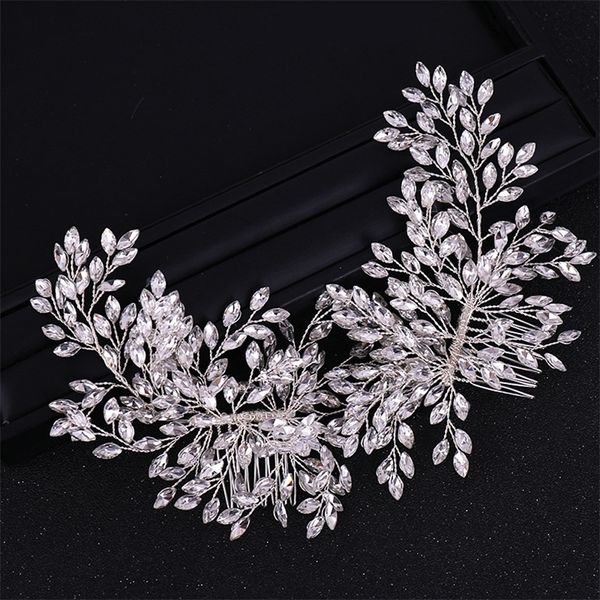 

wedding hair jewelry luxury handmade double combs bridal headbands tiara accessories floral crystal comb band 220831, Slivery;golden