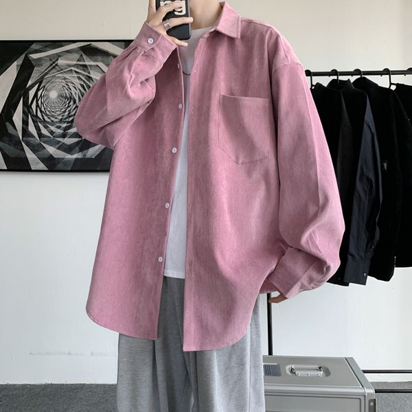 

men s casual shirts streetwear corduroy men harajuku long sleeve vintage 220901, White;black