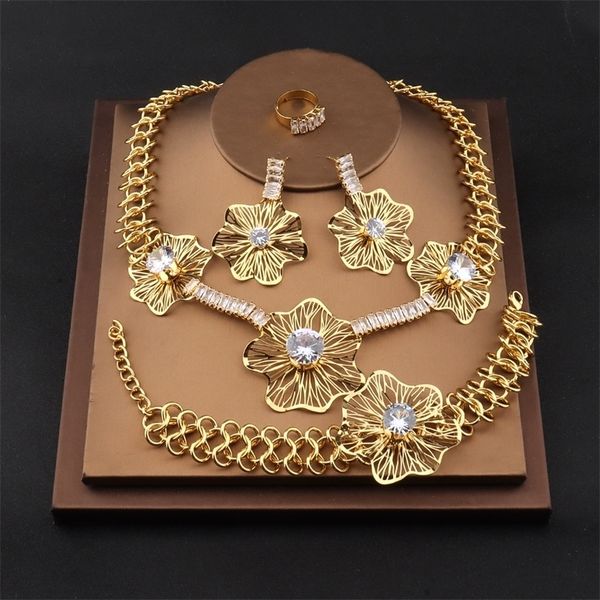 

other jewelry sets design ltaly for women gold color round design necklace dangle choker earrings party 220831, Silver
