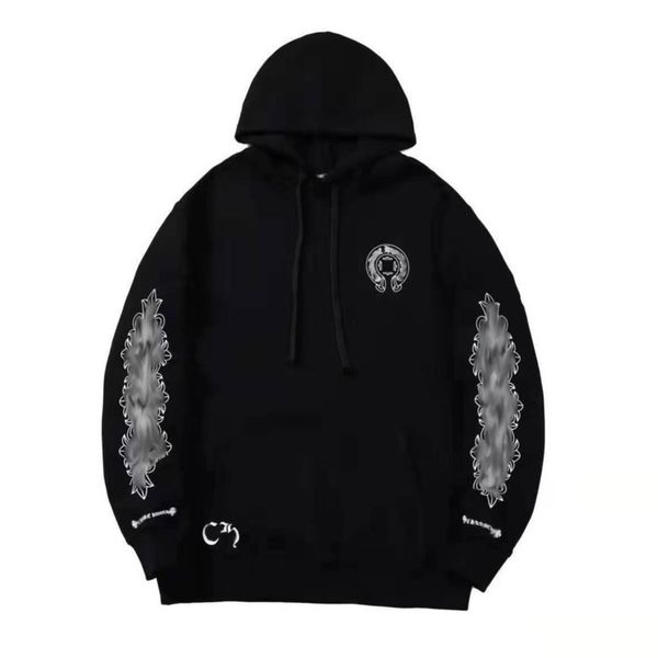 

classic luxury men's sweatshirts ch designer hoodie fashion men women horseshoe sanskrit loose zipper jacket pullover hooded coat swea, Black
