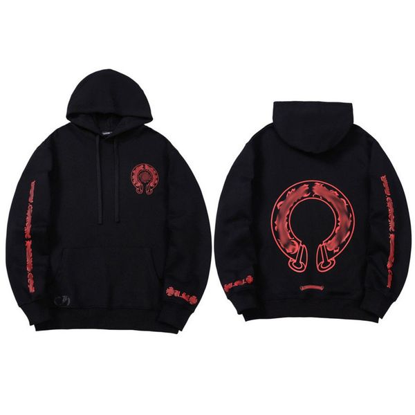 

classic men's luxury sweatshirts ch fashion hoodies men woman designer horseshoe sanskrit cross pullover hooded zipper sweater loose ja, Black