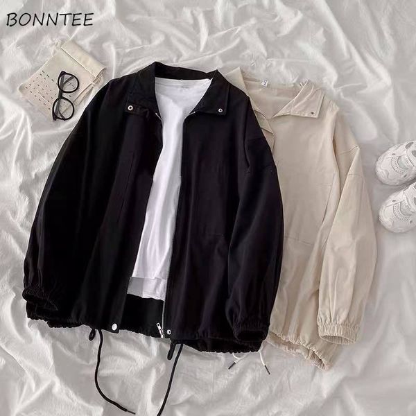 

women's jackets basic jackets turn down collar zipper harajuku elastic bf chic ulzzang loose korean style cool streetwear casual outerw, Black;brown