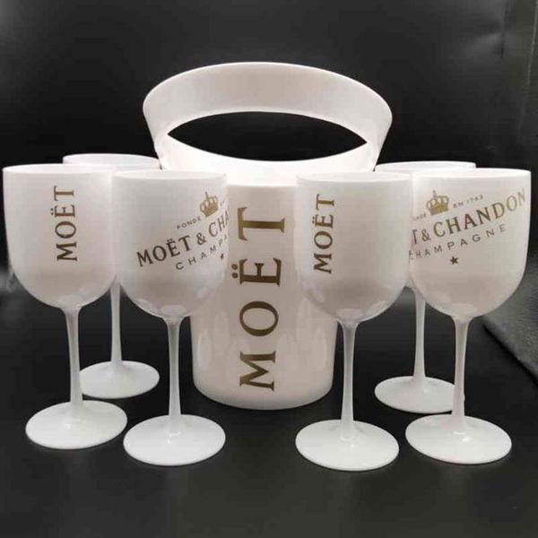 

ice buckets and coolers with 6pcs white glass moet chandon champagne glass plastic286s