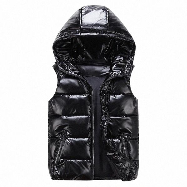 

men's vests men's vests man/woman/ child vest winter hooded glossy cotton casual waistcoat sleeveless jacket warm overcoats hat g0, Black;white