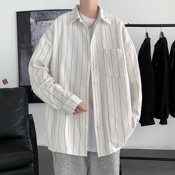 

men s casual shirts autumn striped men long sleeve oversized loose male blouses 220901, White;black