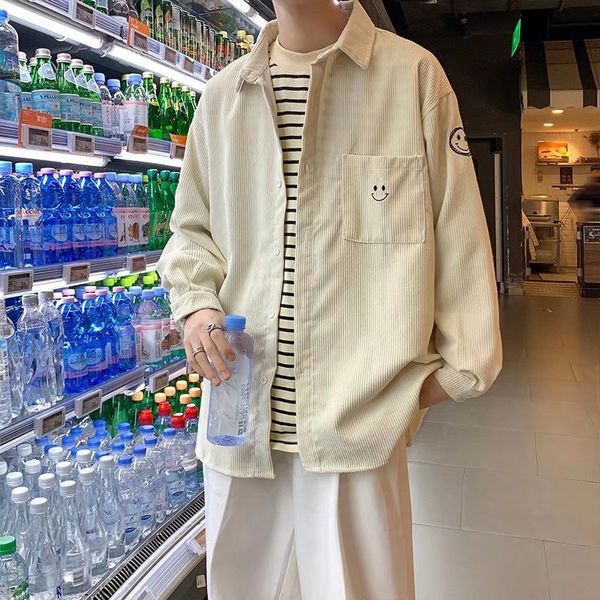 

men s casual shirts corduroy long sleeve autumn korean woman fashion oversize printed clothing male blouses 220901, White;black