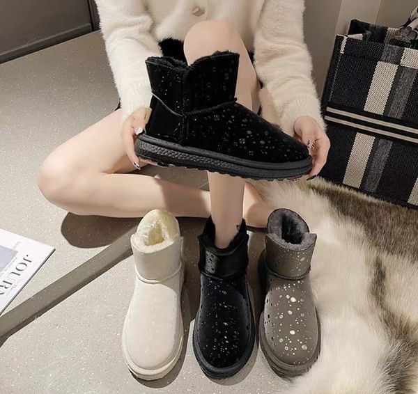 

selling classic warm boots women's mini snow boot winter full fur fluffy furry satin ankle bootss, Black