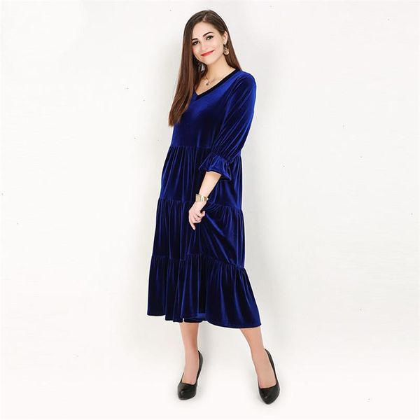 

vintage fall dresses for women fashion elegant korean velvet party dress three, Black