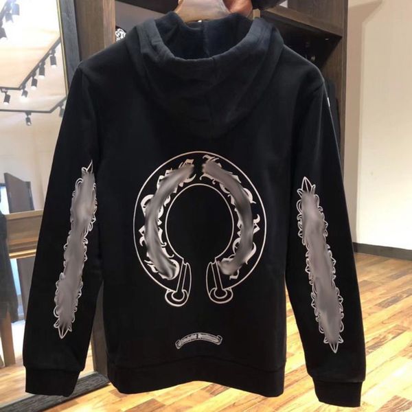 

men's luxury classic sweatshirts brand ch designer hoodie fashion men women horseshoe sanskrit loose zipper jacket pullover hooded coa, Black