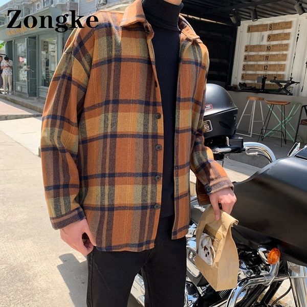 

men s casual shirts zongke wool plaid clothing designer vintage clothes long sleve 2xl spring arrivals 220901, White;black
