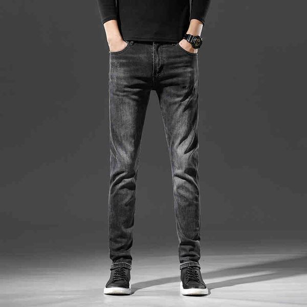 

men's jeans summer men's jeans korean slim fit feet elastic brand long pants rmci, Blue