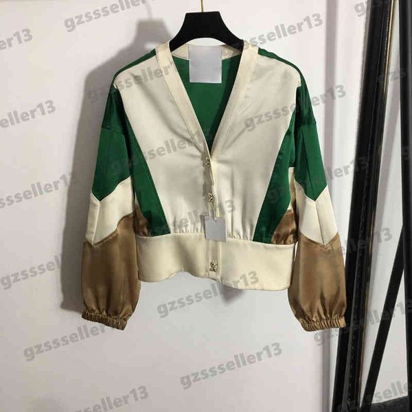 

women jackets mos luxury bear button colorblock long sleeve v-neck jacket fashion brand splicing womens designer jacket size s-xl, Black;brown
