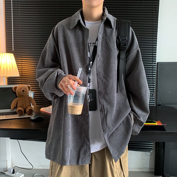 

men s casual shirts hip hop corduroy autumn winter long sleeve oversized streetwear blouse 220901, White;black