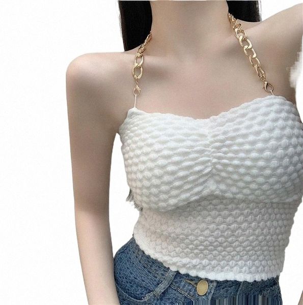 

women's tanks & camis women's tanks & camis 2022 spring and summer chain vest short navel basic camisole korean version gothic fem, White