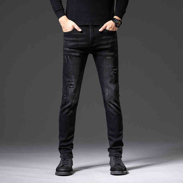

men's jeans summer jeans men's korean version hand wipe elastic slim fit feet brand long pants 8rry, Blue