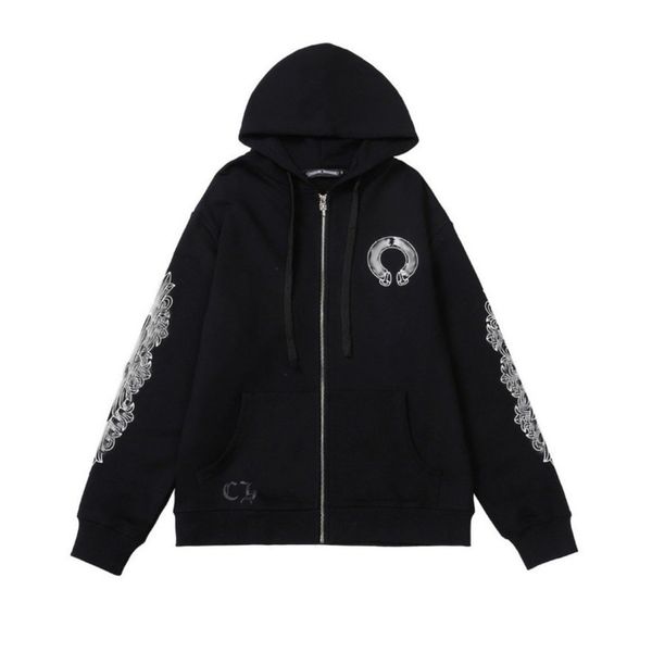 

classic men's luxury jackets fashion sweatshirts brand ch zipper hoodies women men pullover hooded designer horseshoe sweater loose jac, Black;brown