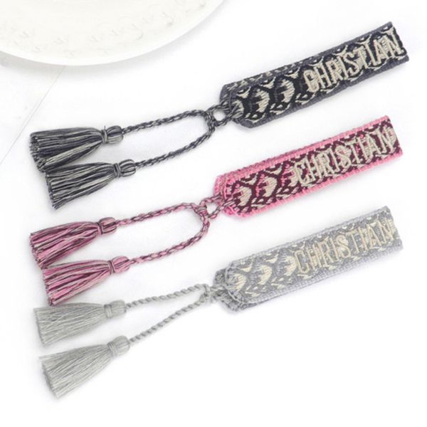 

brand classic fashion jewelry bangles women men handmade cotton signture embroidery bracelet designer woven bangle fabrics luxury bracelets, Black