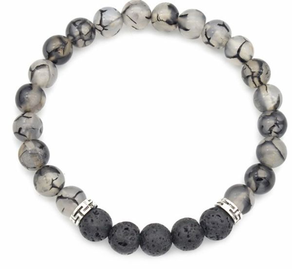 

fashion strands natural stone 8mm volcanic rock barbell chakra reiki buddha yoga bracelet elastic bangles women 3e54h, Black