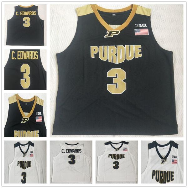 

ncaa purdue boilermaker 3 c. edwards college baskeball stitched men jerseys color black white jersey