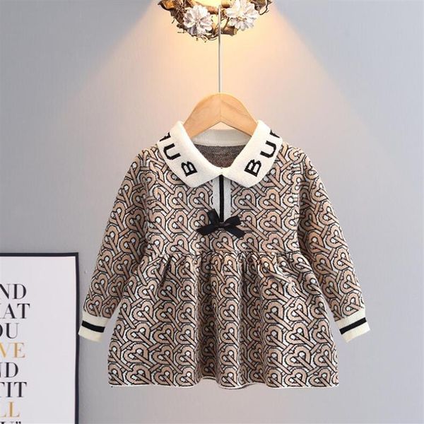 

great quality baby girls knitted princess dresses spring autumn letters printed kids long sleeve dress children bowknot dress 1-6 years219g, Red;yellow