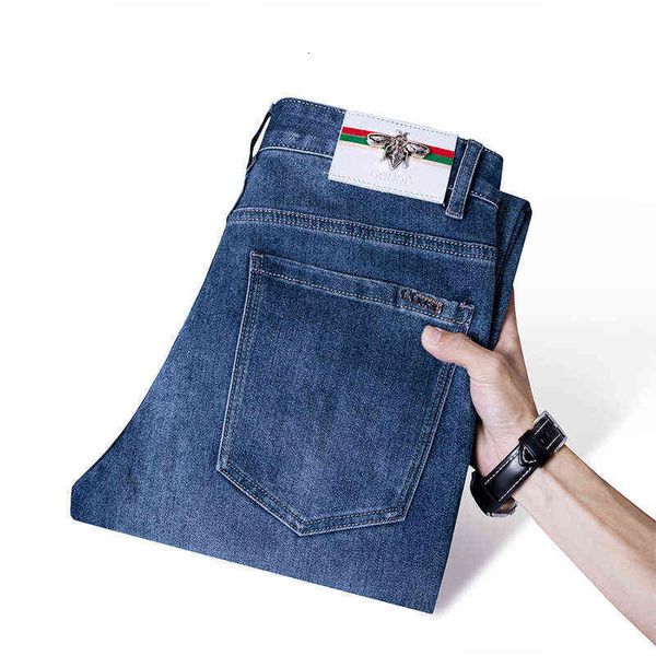 

autumn men's gouoi jeans and winter korean youth elastic slim fit small feet european high-end brand pants9u1d, Blue